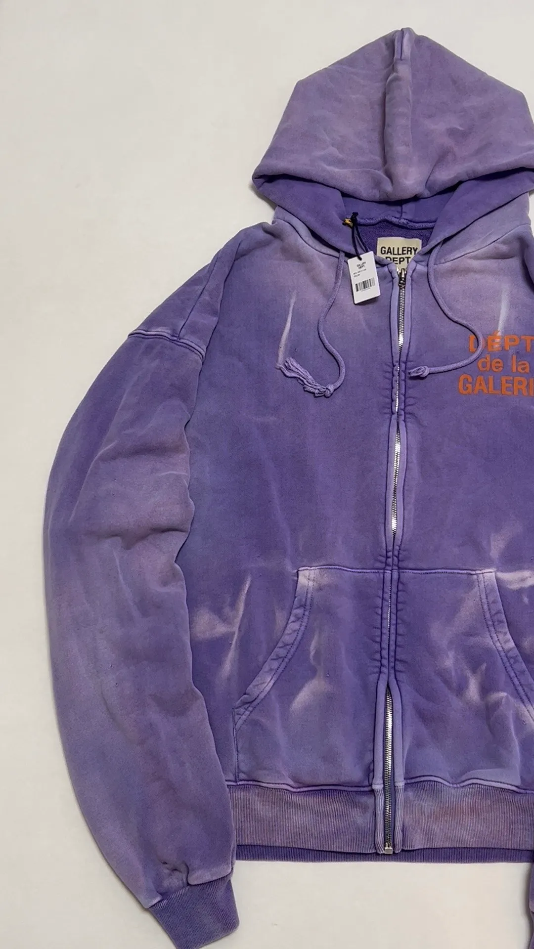 The same style as the owner GALLERY DEPT. FRENCH ZIP HOODIE water corrugated French zipper hole hoodie, sun washed purple, washed purple S-XL, ready-to-wear dyeing, hand-stitched and heavy-weighted, faded, super-heavy washing, hand-hanging holes, bone edges turned white, molded and customized with G LOGO zipper